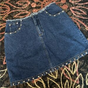 No Boundaries Blue Denim Mini Skirt with Stud Accents